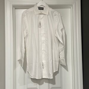 NEW SAKS FIFTH AVENUE Mens Slim Fit Dress Shirt with French Cuffs- White - 16